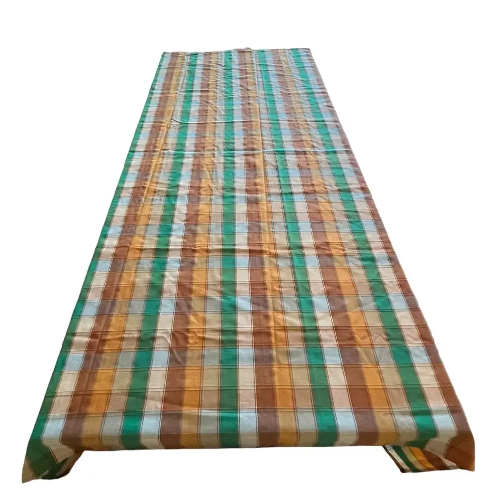 Vintage Perma Prest Tablecloth Fall Home Decor Table Cover Plaid Linen Retro 60s